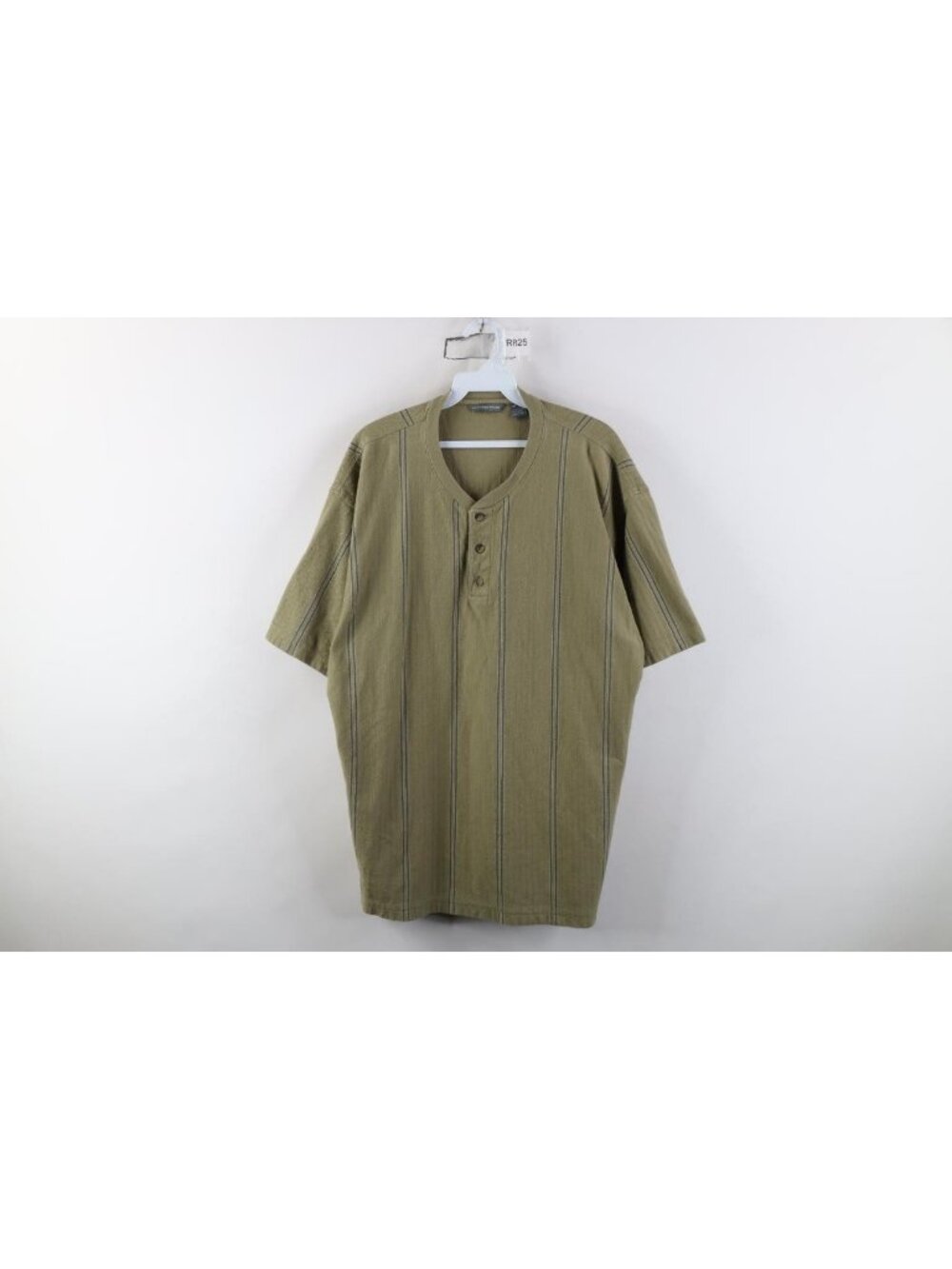Vintage 90s Streetwear Mens 2XL Faded Striped Herringbone Henley T-Shirt Green